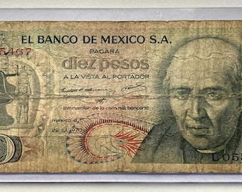 Vintage Diez Pesos banknotes, El Banco De Mexico