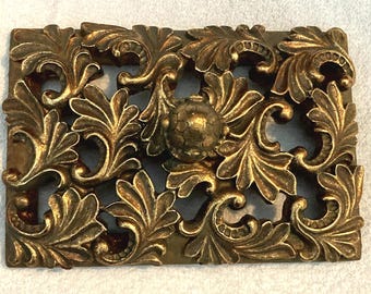 Vintage Ornate Lidded gold tone Casket Jewelry Trinket Box