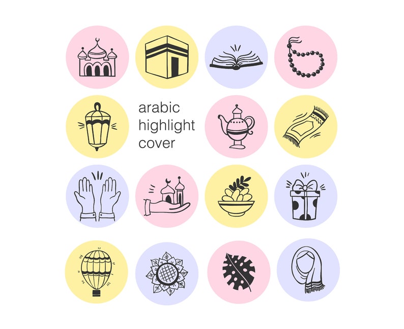 Hand drawn Instagram Highlight Cover Icons Social Media Icons Instagram islamic Icons Icon stickers Highlight muslims Covers Web design