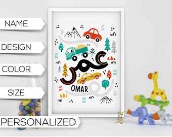 Custom personal Arabic name arabic calligraphy doodle style. Man boy child  baby arab name. Perfect muslim gift. Nursery name wall art.