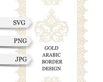 Borda dourada árabe persa SVG. Borda com caligrafia árabe. Decoração de certidão de casamento. Arte islâmica. Ornamento oriental. Design de Tazhib.