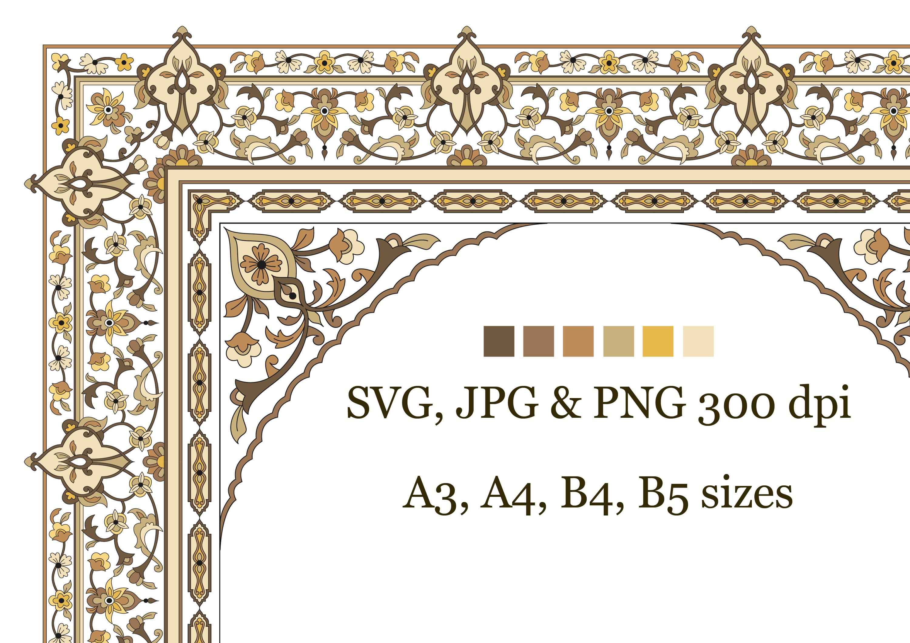 アラビア語カリグラフィーのボーダーSVG。伝統的なイスラム美術