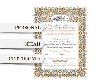 Certificado de nikah personalizado. Design de casamento islâmico de luxo. Borda persa dourada. Design de casamento Tazhib. Modelo de nikah árabe.