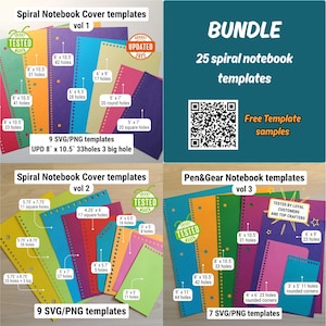 Spiral Notebook Cover SVG Bundle – 25 Tested Templates for Cricut, Pen+Gear, Back to School Projects - Multiple Sizes & Hole Types