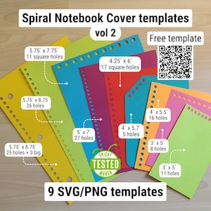 Notebook template SVG, Spiral notebook cover templates, 9 SVG notebook templates, Jot notebook covers, cut files for Cricut and Silhouette