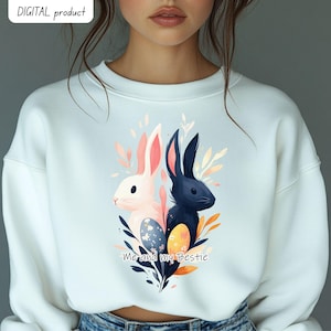 Conejito PNG de mejores amigos: Diseño de sublimación de conejo de Pascua adorable / Mi mejor amiga y yo / Clipart de primavera para regalos y ropa POD / Regalos UVDTF