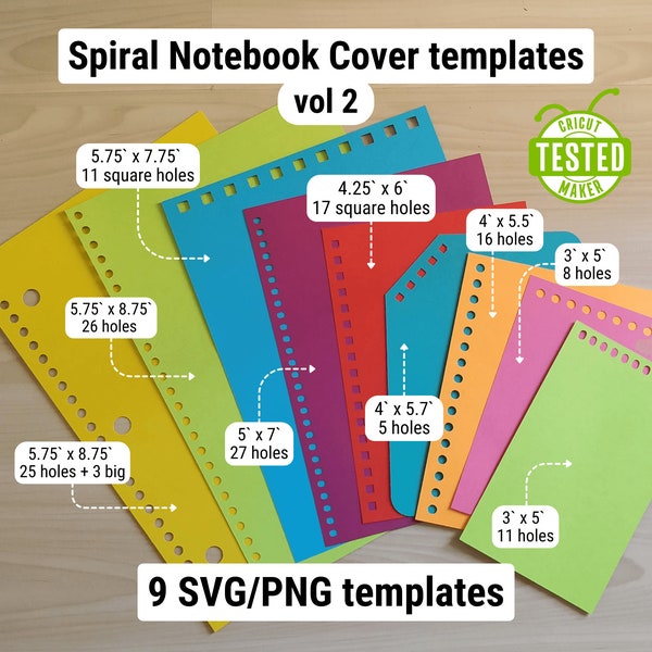 Notebook template SVG, Spiral notebook cover templates, 9 SVG notebook templates, Jot notebook covers, cut files for Cricut and Silhouette