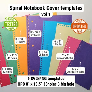 Spiral Notebook Cover templates, 9 SVG Laser Cut sizes