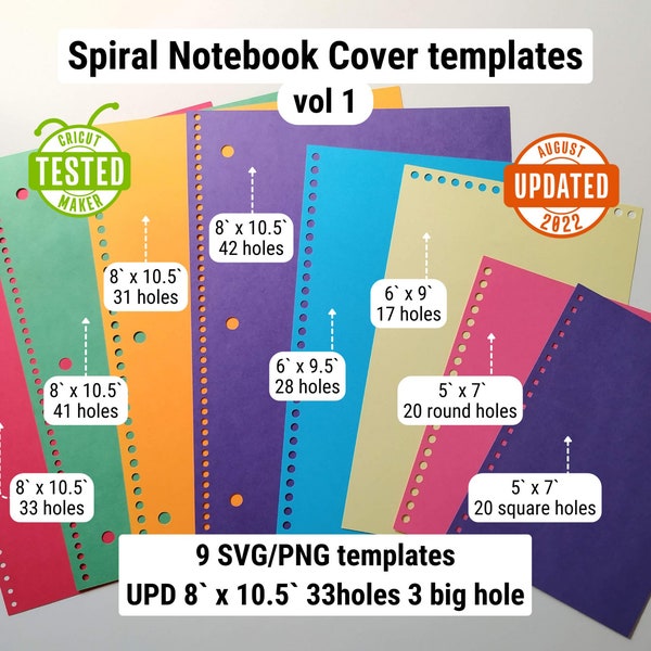 Spiral Notebook Cover Vorlagen, 9 SVG Laser Cut Größen