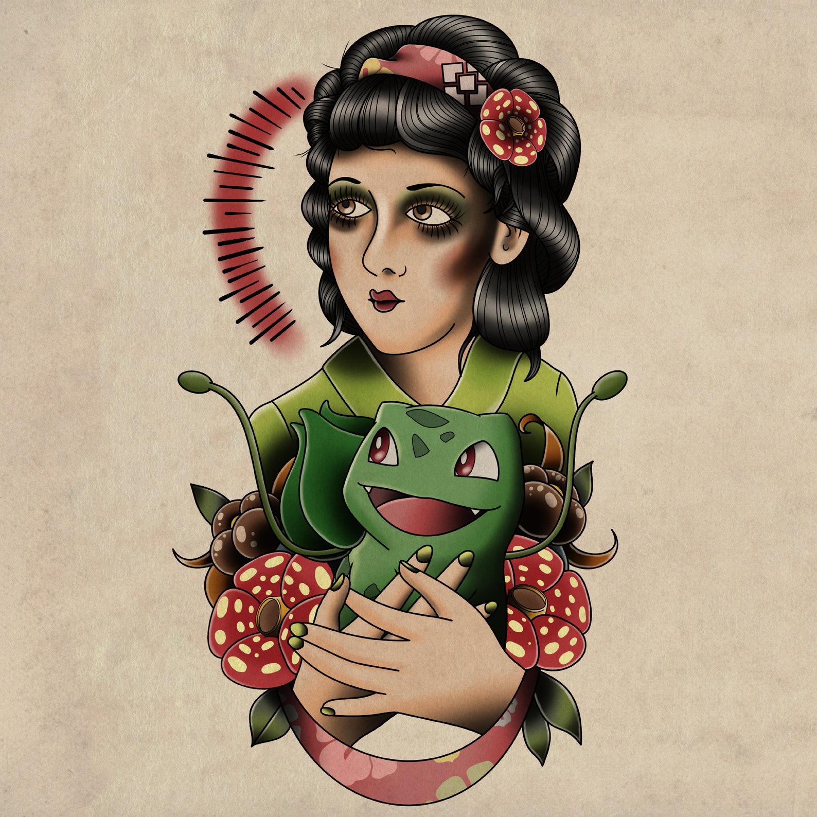 Erika s Bulbasaur Traditional Tattoo Flash Pokemon Print Etsy