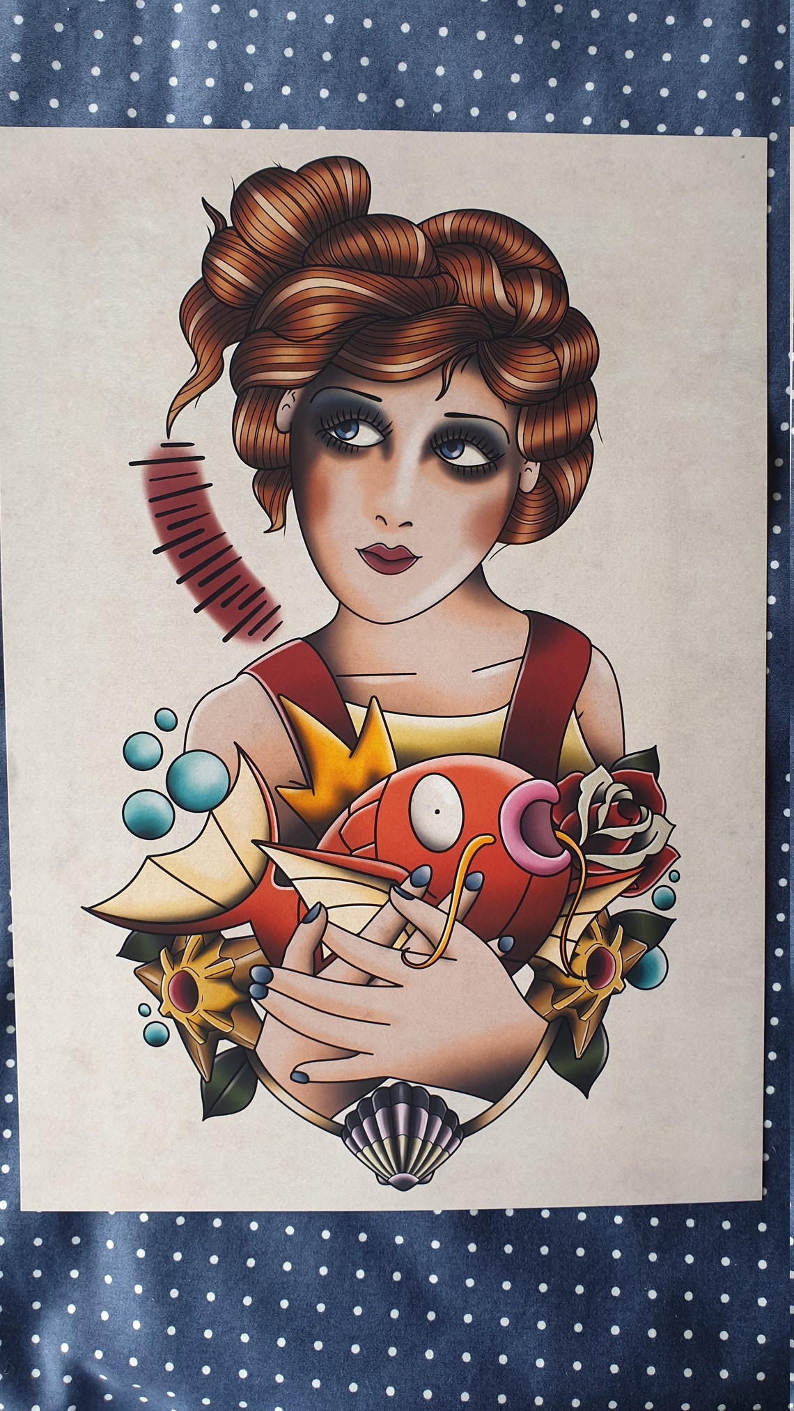 Misty s Magikarp Traditional Tattoo Flash Pokemon Print Etsy
