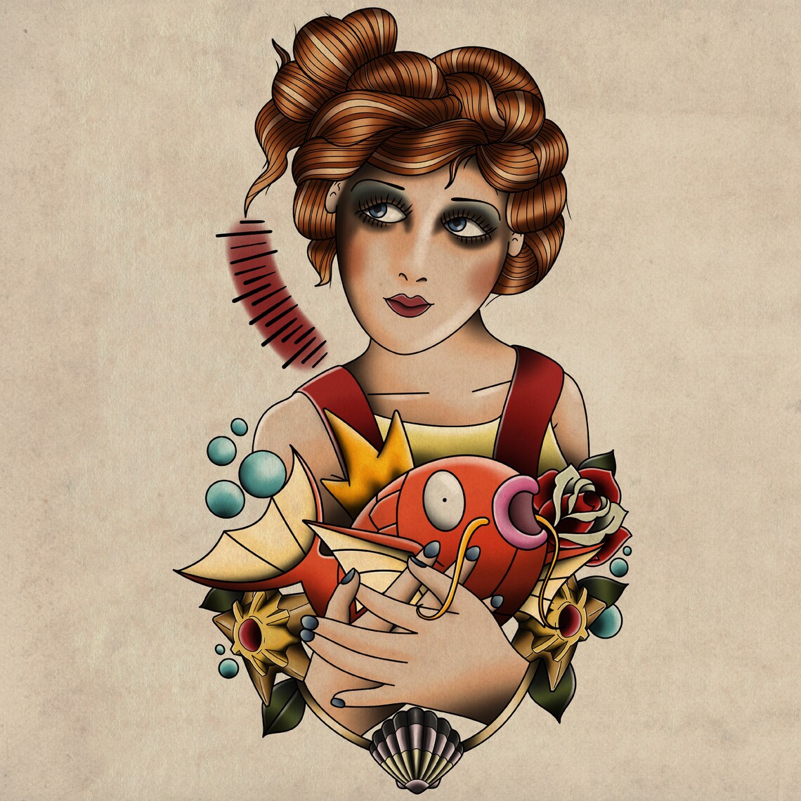 Misty s Magikarp Traditional Tattoo Flash Pokemon Print Etsy