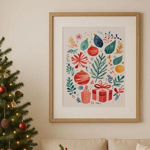 Minimal Christmas Wall Print: Modern Christmas Floral Printable (Digital Download)