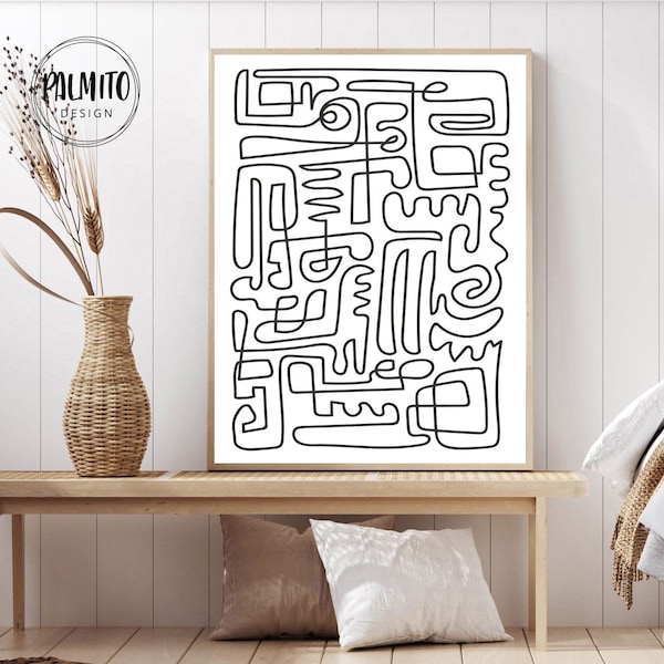 Squiggly line print digital art instant download, High quality Squiggly Line printable Wall Art, minimalist abstract line art