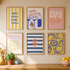 Italian Kitchen Art Prints: Mediterranean Food, Wine, Lemons (Digital Download Set of 6)