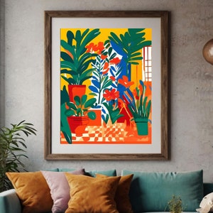 Botanical Painting Printable Wall Art | Colorful Potted Plants and flowers with Bold, Vibrant Colors | Digital Download, floral poster
