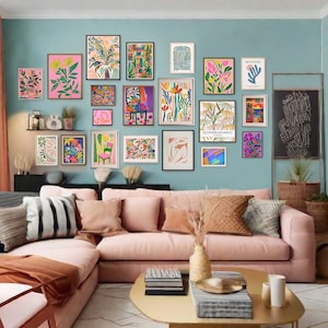 Colorful maximalist wall art, Floral wall art, bold wall art, Eclectic decor, Vibrant wall art, Set of 20 prints, abstract colorful prints