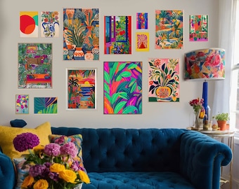 Botanical Tropical Wall Art Set: Eclectic Maximalist Prints (Digital Download)