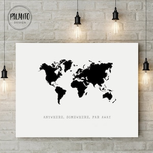 Zwarte wereldkaart afdrukbare muurkunst, afdrukbare wereldkaart poster downloadbare grote slaapzaal decor wandkaart van de wereld, mapamundi afdrukken,