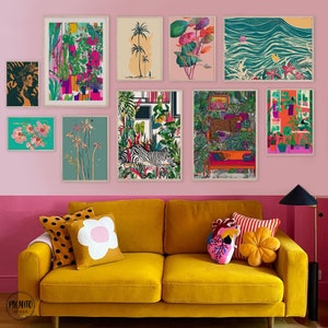 Colorful wall art, Eclectic wall art, abstract botanical prints, Set of 10 printable wall art, vibrant colors prints, maximalist decor