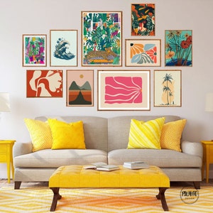 Floral gallery wall, Colorful boho wall art, Eclectic gallery wall art, abstract botanical prints, Set of 10 printable art, maximalist art