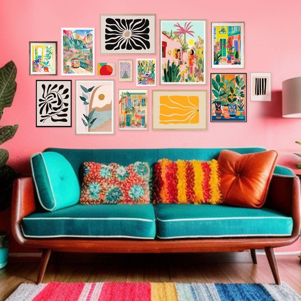 Botanische galerij muurkunstset: kleurrijke abstracte prints (digitale download)