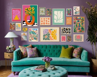 Conjunto de arte mural Dopamine Gallery: Estampados florales retro coloridos (Descarga digital)