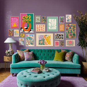 Bright wall art, Colorful Gallery Wall Set, set of 20 digital download, vibrant posters, flower prints, maximalist floral wall art