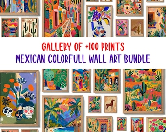 Mexican Wall Art Bundle, Colorful Southwestern Prints, Day of the Dead Bright Digital Download