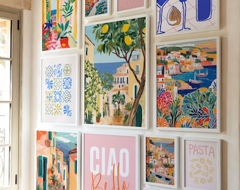 Printable Italian Kitchen Wall Art Set - Vintage Amalfi Coast Pasta Lemon Gallery Digital Download