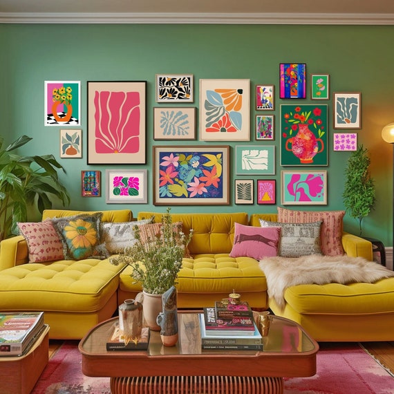 Colorful Gallery Wall Set of 20, Eclectic Wall Art, Vibrant Wall ...