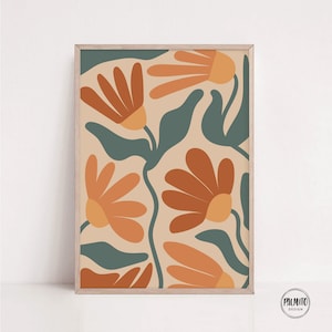 Herbstblumen, warme Töne, botanische Kunst, Blumen Poster, Boho druckbare Wandkunst, abstrakter Druck, Blumenmarktdruck, digitale Kunst