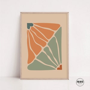 Impresión de flores onduladas bohemias, arte floral otoñal, póster de otoño, arte mural imprimible con flores abstractas, arte botánico retro, descarga instantánea de flores