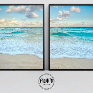 Arte de parede para impressão de oceano, impressão de oceano, conjunto de 2 impressões de oceano, impressão de praia, impressão costeira, impressão tropical, impressão de paisagem marinha, impressão de ondas do oceano