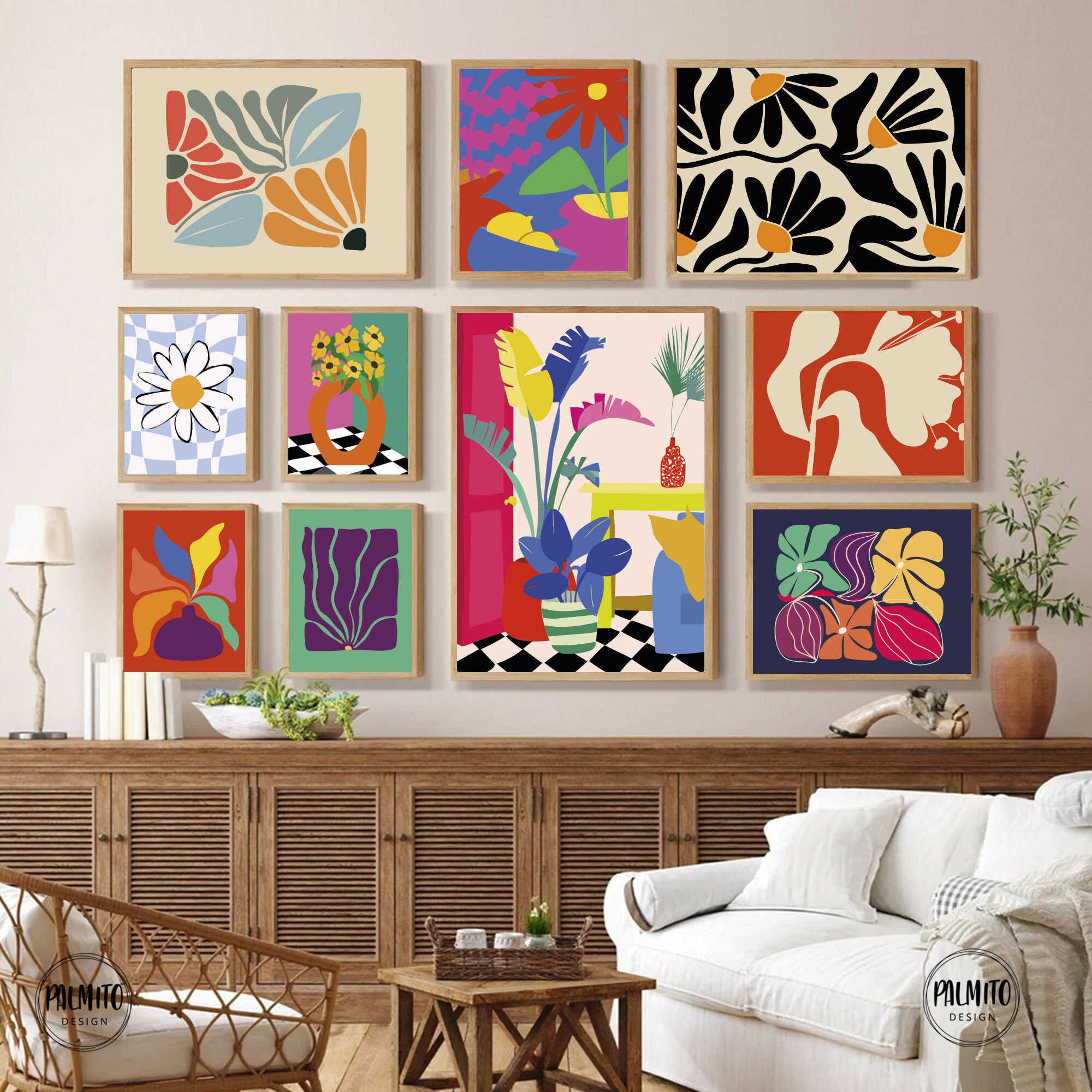 Colorful wall art, abstract gallery wall set, Set of 10 prints, bright wall art, maximalist decor, eclectic home decor, colorful artwork