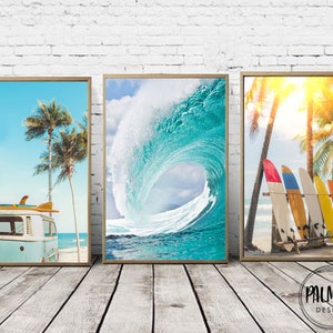 Coastal Surf Print Set: Vintage Van, Wave, Surfboards (Digital Download)