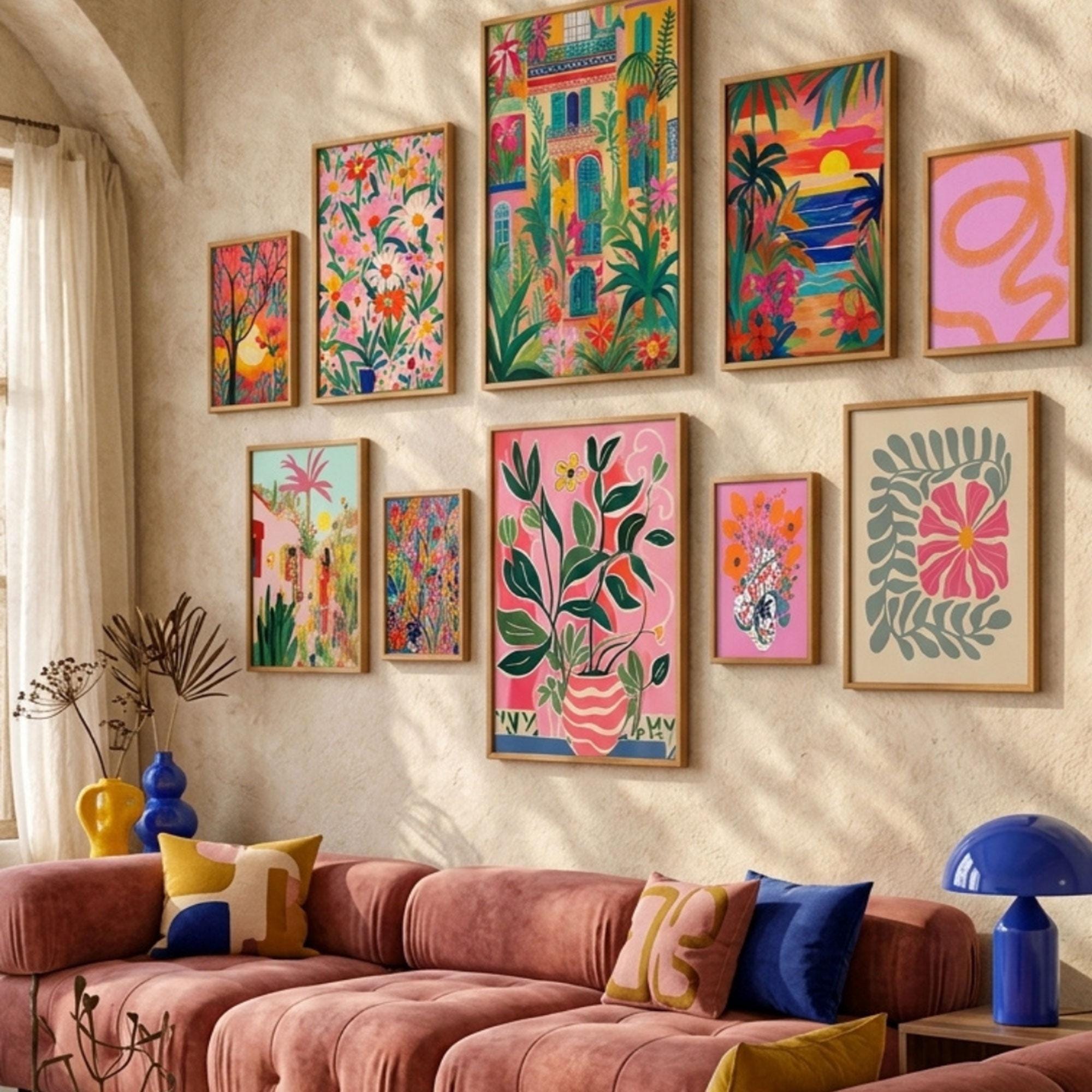 Colorful Gallery Wall Set, Floral Wall Art, Bright Wall Art