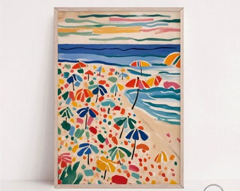 Beach Umbrella Illustration Print: Vibrant Coastal Wall Art (Digital Download)