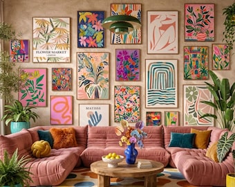 Eclectic Floral Gallery Wall Art: Colorful Maximalist Prints (Set of 20) (Digital Download)