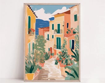 Coastal Italy Print: Mediterranean Village Scene, Travel-Inspired Wall Art (Digital Download)