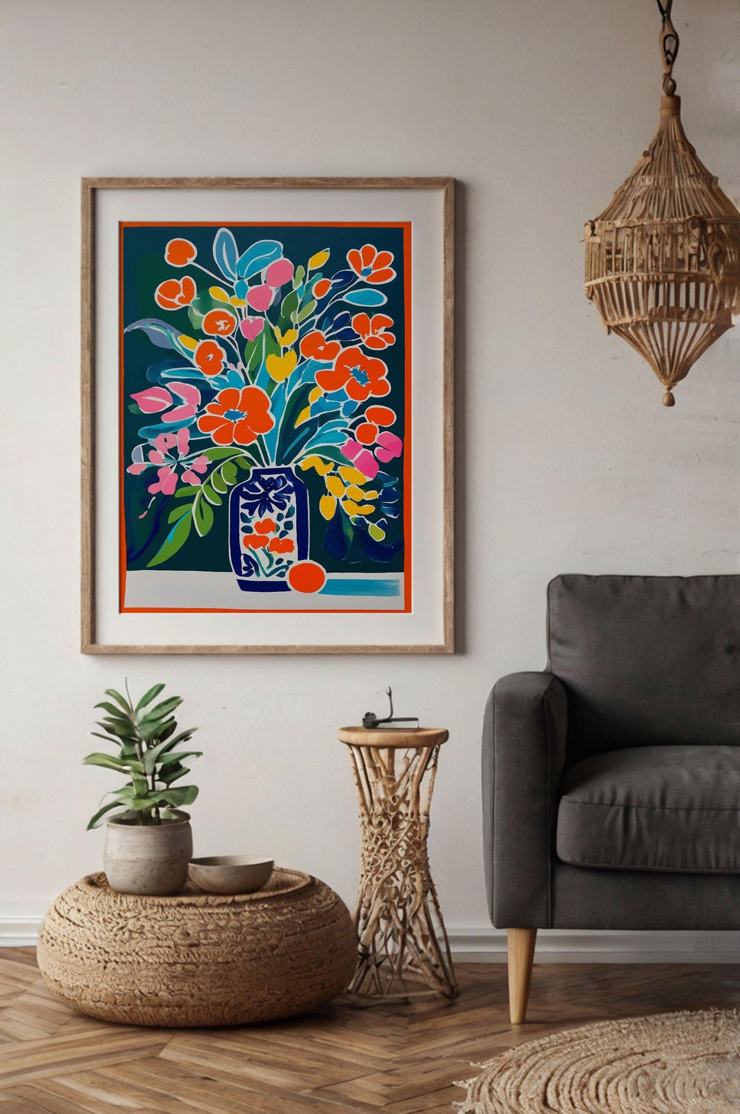 Colorful Flower Vase Printable Wall Art | Vibrant Flower Print Digital ...
