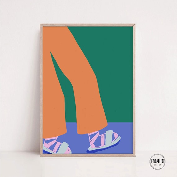 Colorful Legs Art Print: Playful Slippers Illustration (digital