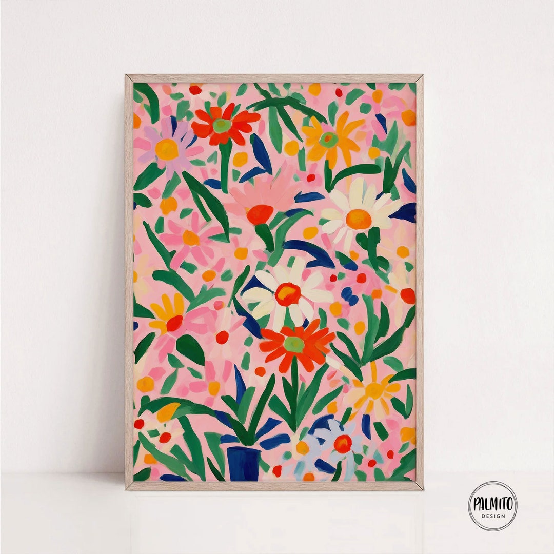 Pink Daisy Floral Print: Colorful Botanical Wall Art (digital Download ...