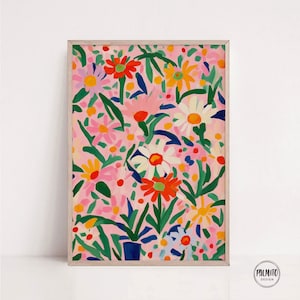 Bloemenprint roze madeliefje: kleurrijke botanische muurkunst (digitale download)