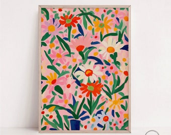 Pink Daisy Floral Print: Colorful Botanical Wall Art (Digital Download)