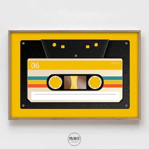 Cassette Tape Print, retro music printable wall art, vintage music poster, instant download, gift for musician, Music inspired print