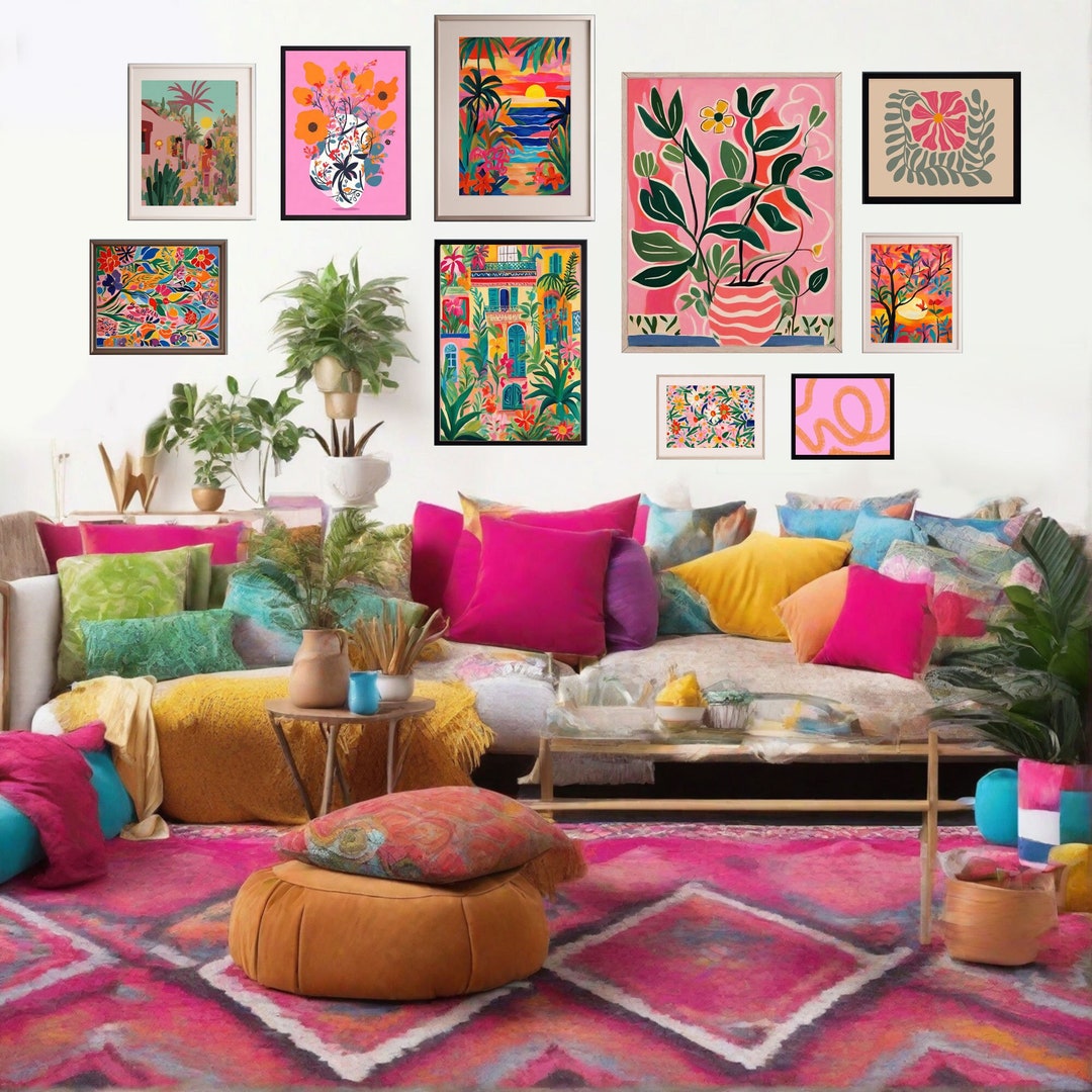 Colorful Gallery Wall Set, Floral Wall Art, Bright Wall Art, Maximalist