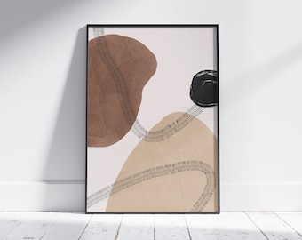 Japandi Abstrakte Kunst Druck: Beige & Schwarze minimalistische Formen (Digitaler Download)