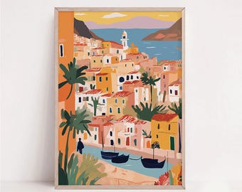 Mediterranean Village Print: Coastal Italy Art, Summer Home Decor (Digital Download)