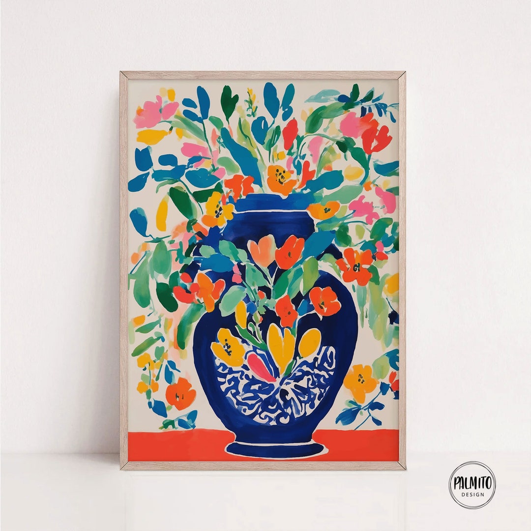 Colorful Flower Vase Printable Wall Art | Vibrant Flower Print Digital ...